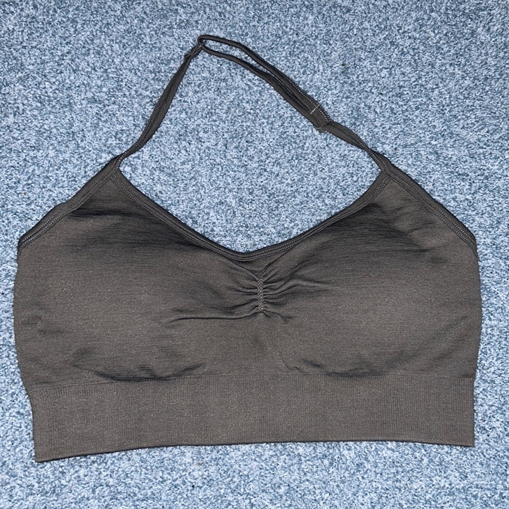 Lazuli Label Halter Sport Bra, SMALL, Brown Taupe